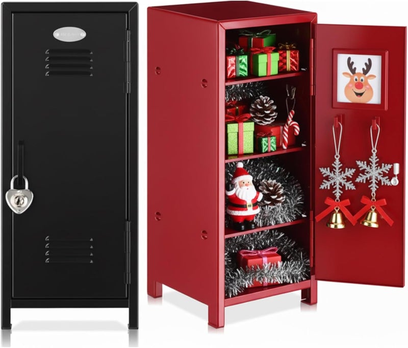 Vercraft 2 Pcs Mini Metal Locker Storage with Lock and 2 Keys 10.8 Inch Small Money Security and Cash Safe Box for Jewelry Back to School Home Office Desktop Container(Red,Black) - Image 1